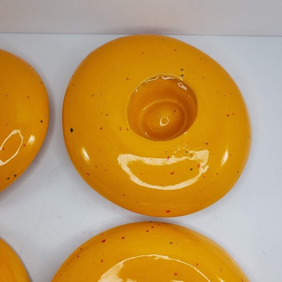 Egg Holder Plate Bowl Pottery Set Of 4 Speckled Yellow Hand Painted Handmade - Picture 12 of 14